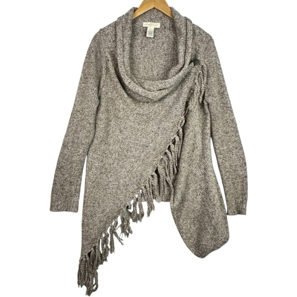 Lovestitch Fringe Wrap Cardigan Sweater Womens L Asymmetrical Draped Wool Blend
